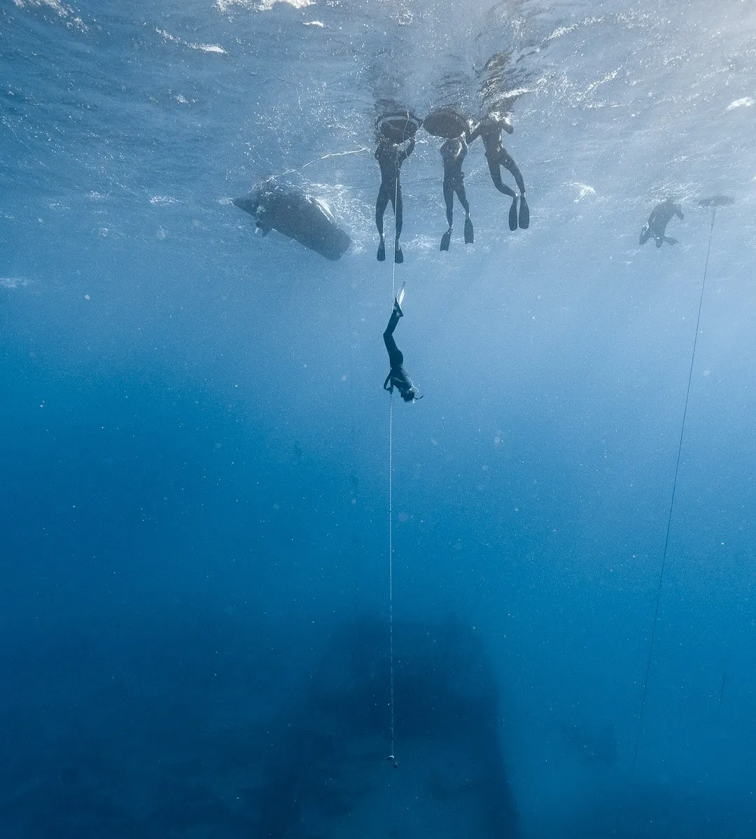 Student practising breath-hold technique during beginner freediving training