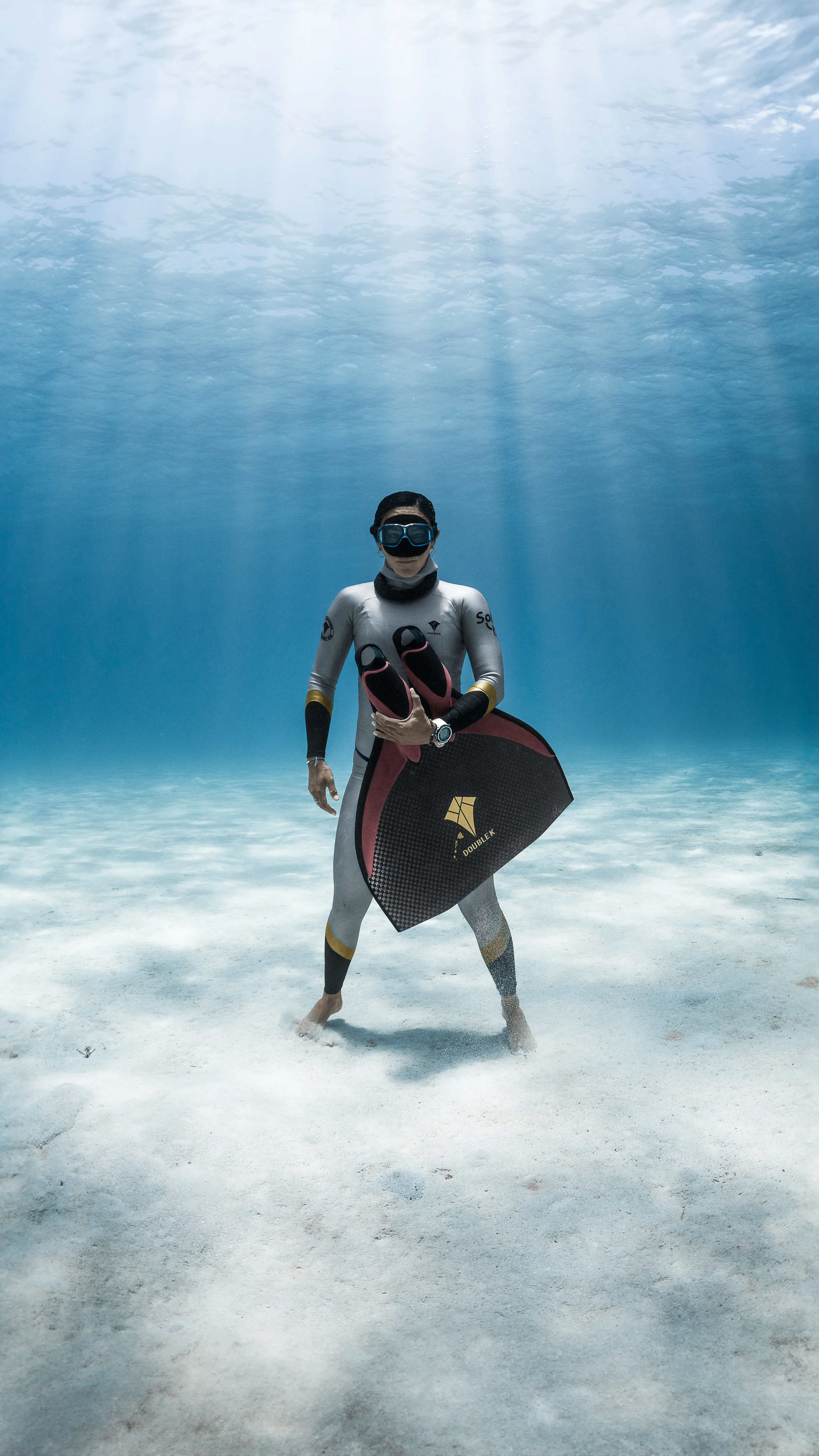 Freediver in the open blue, Oahu